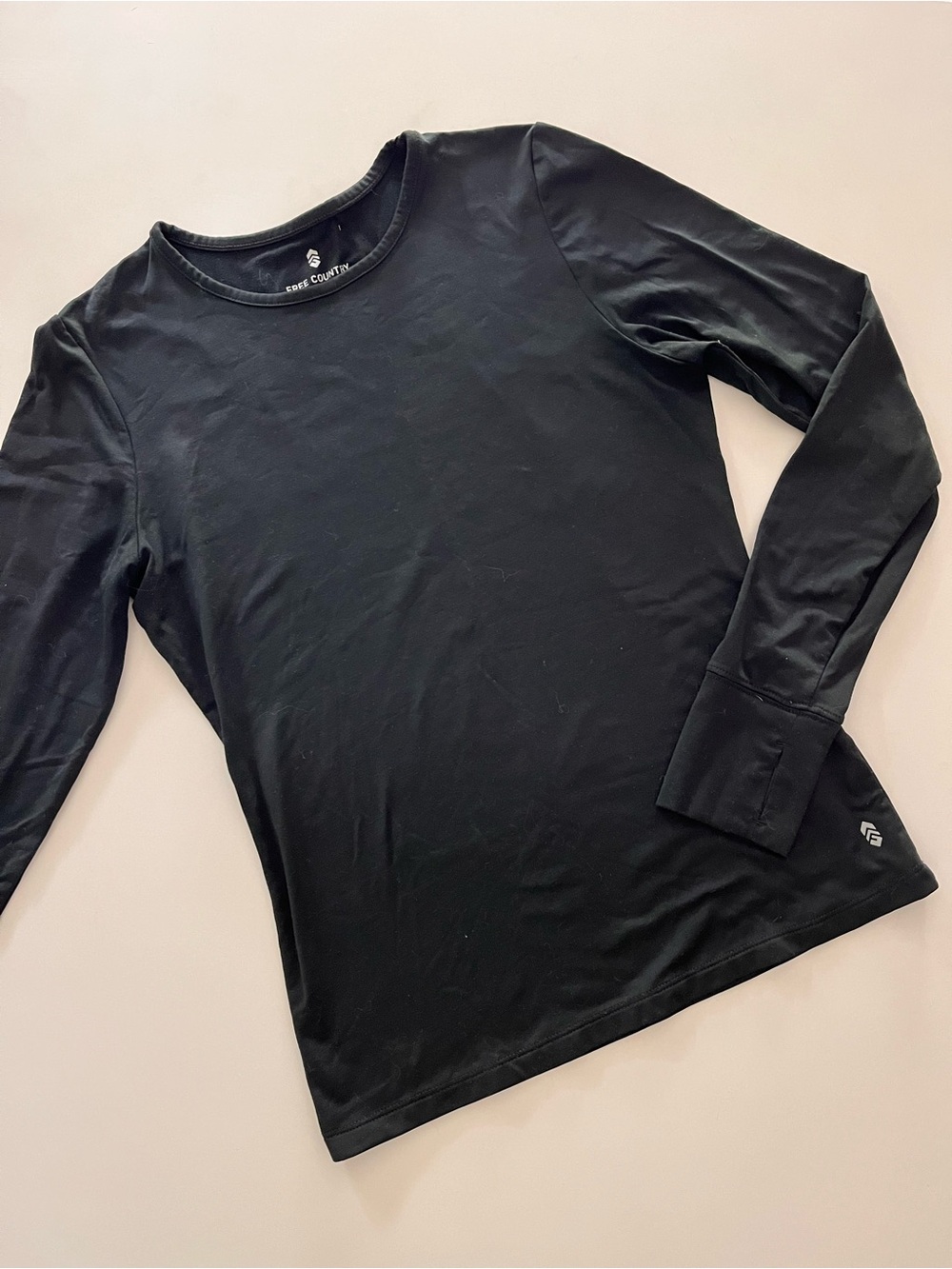 Free Country Black Long Sleeve Crew Long Underwear Longjohn Top - XS